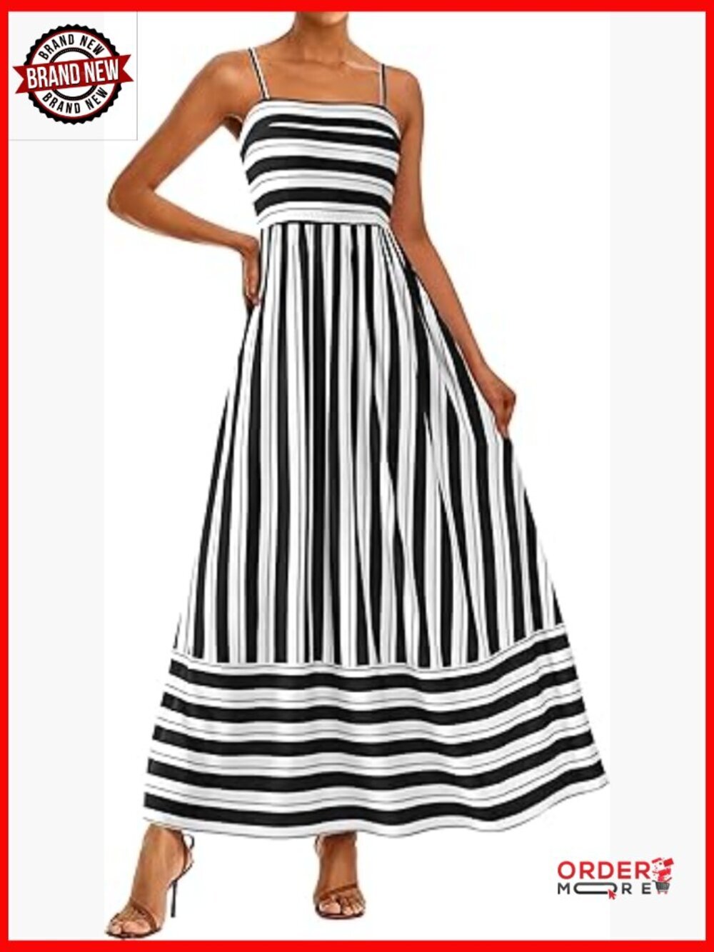 Spaghetti Strap Boho Floral Maxi Dress Flowy A-Line Square Neck Smocked Back